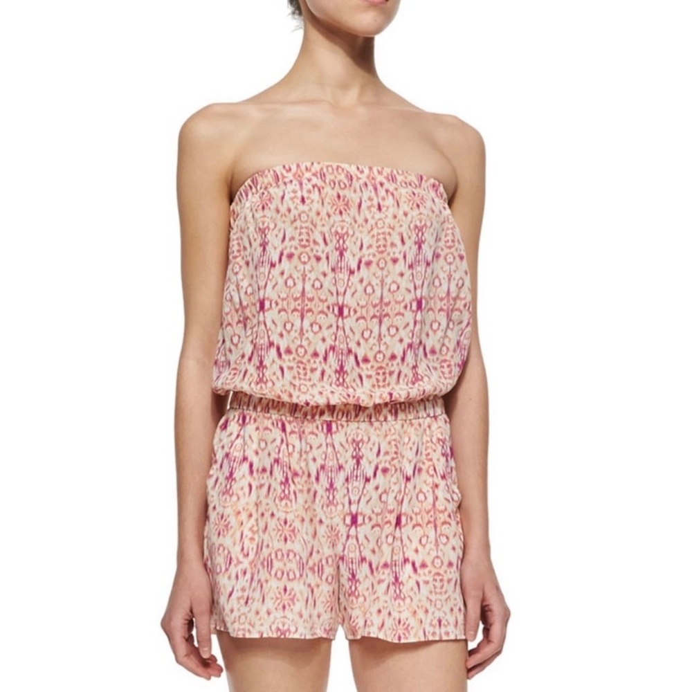 JOIE SILK STRAPLESS PRINTED ROMPER